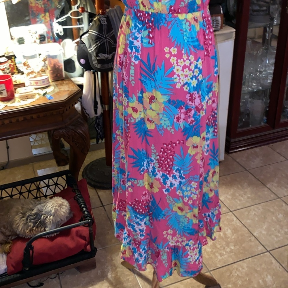 Cherokee girls Kid Floral Summer Pink Dress Ruffle Hem Size XL 14/16 - Picture 6 of 6